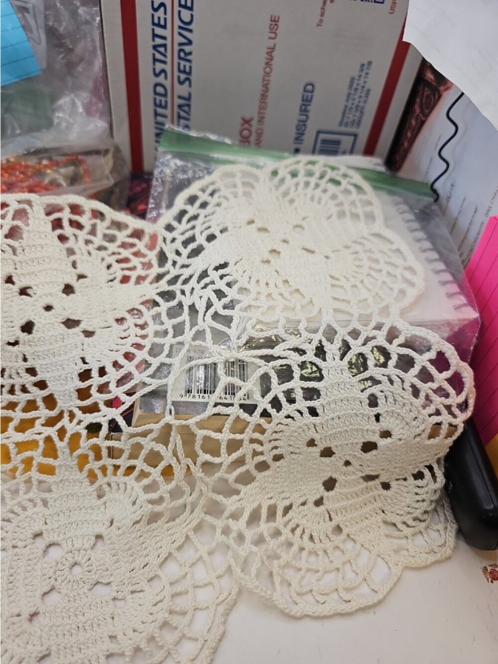 Doily- Placemat  Cottagecore  White  Cotton 14" Long 9 Wide Rectangle Openwork